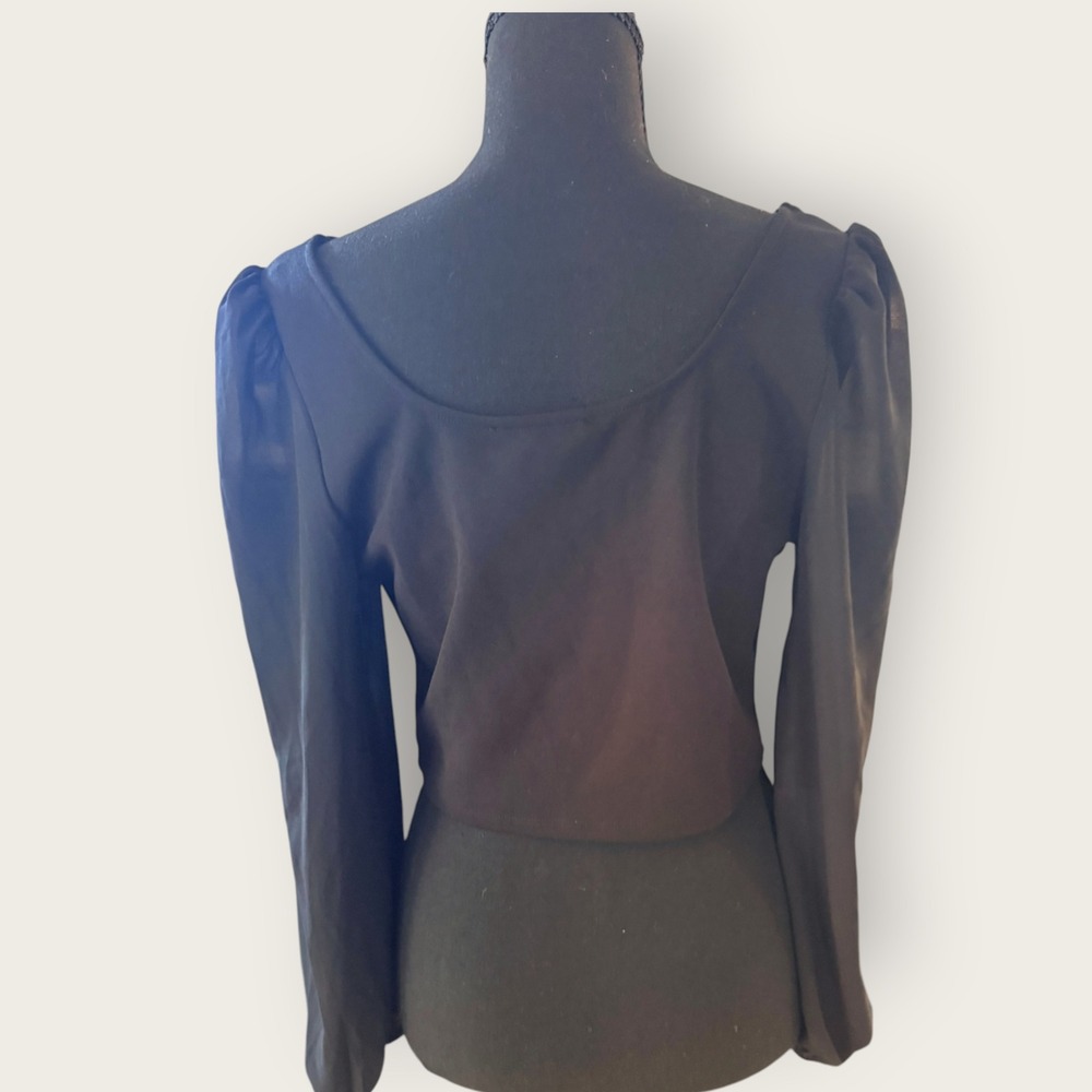 Black Corset Top L Sheer Sleeve Whimsigoth Witchy Romantic 90s Y2K Grunge Edgy - Picture 3 of 10